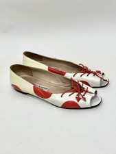 Vintage Manolo Blahnik Ballets 90's Leather White Red Rare Flats Size 40, US 8.5