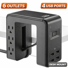 APC Desk Surge Protector 6 Outlet 4 USB Clamp Mount Power Strip