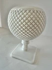 Vintage Westmoreland Ivy Ball Vase Diamond Hobnail Pedestal 7” Milk Glass