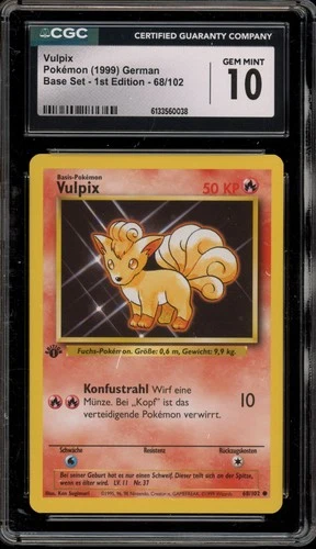 Pokemon Vulpix Base Set 1st Edition GERMAN #68 CGC 10 Gem Mint