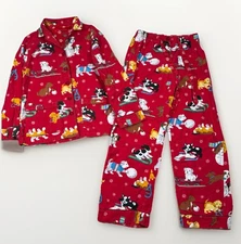 Nick & Nora Pajamas Set Button Drawstring Flannel Cotton Red Puppy Womens Size S