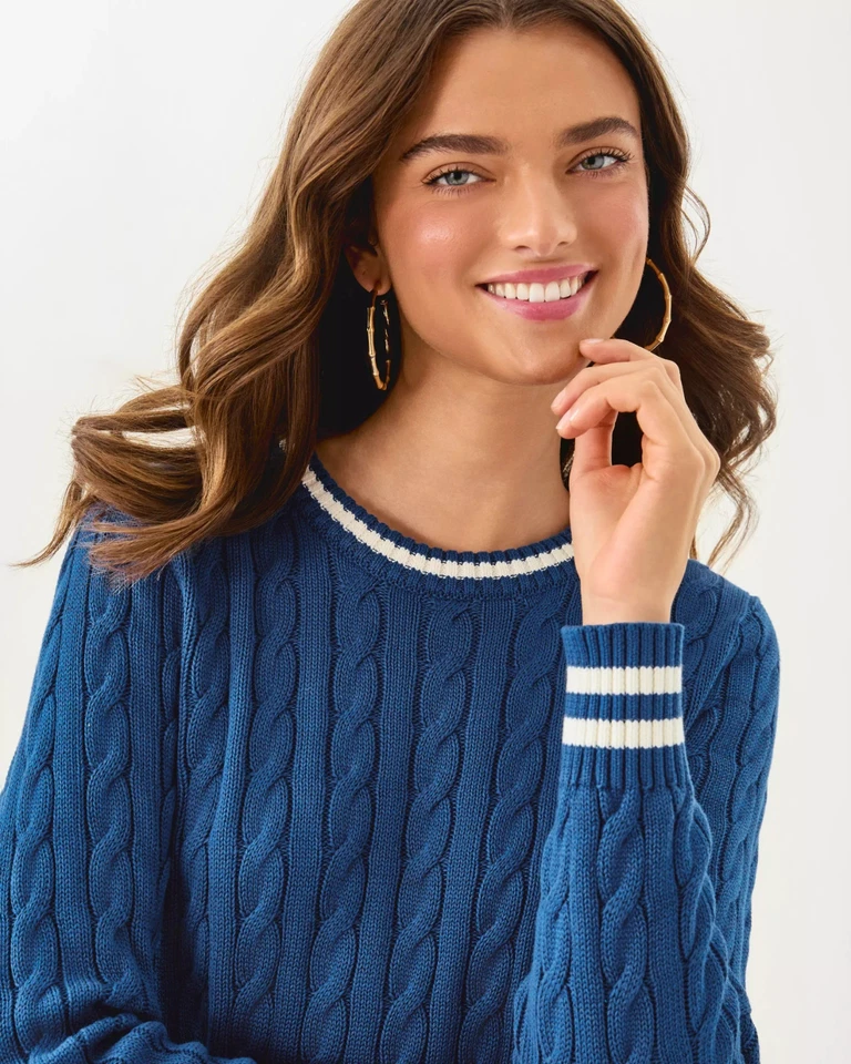 Nuevo con etiquetas Suéter Lilly Pulitzer Brockton Cuello Redondo Azul Marino Starlight, ¡Elige la Talla! NUEVO Foto 4 de 4