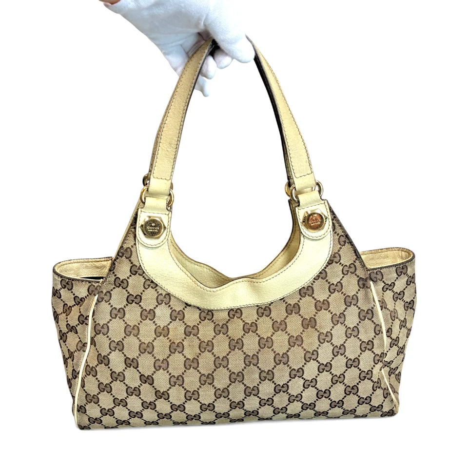 GUCCI Shoulder Handbag GG Canvas Brown 154982 Leather Trim Ivory Italy USED - Image 2 of 4