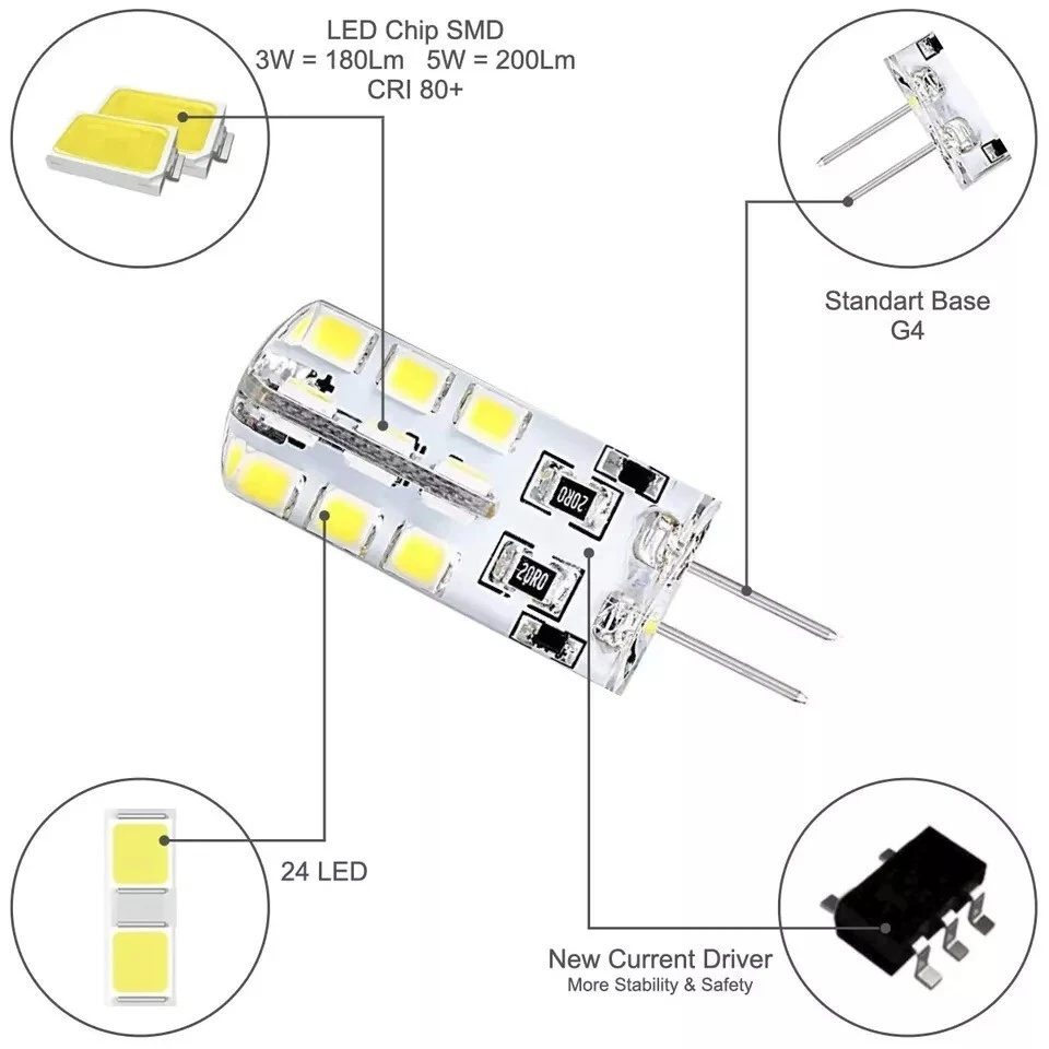 G4 5W 3W LED Bulbs Capsule Replace Halogen Bulb DC 12V SMD Light Corn Bulb Lamp - Image 4 of 4