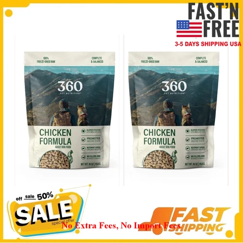 [HOT SALE]( 2 Pack ) 360 Pet Nutrition Freeze Dried Chicken Dog Food, 16 oz. Bag
