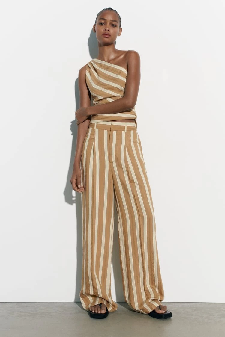 Zara striped wide leg clearance trousers