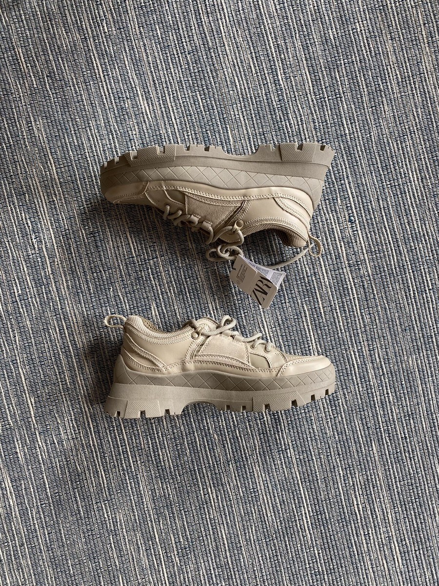 Zara Stone Grey Track Sole Lace Up Trainers Sneakers UK5