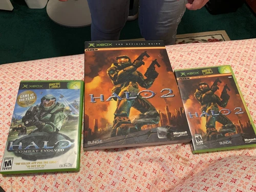Halo 1 & 2 Lot (Original Xbox) Complete Video Games, Combat Evolved&STRATEGY GUI
