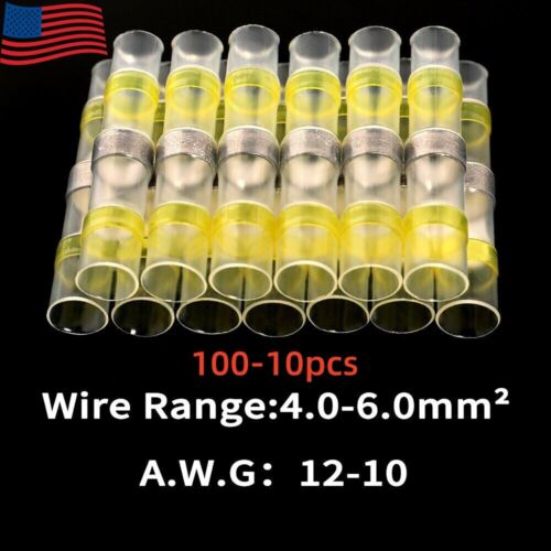 100-10X Solder Stick Seal Sleeve Heat Shrink Butt Wire Connector AWG12-10 Yellow - 第 1/7 張圖片