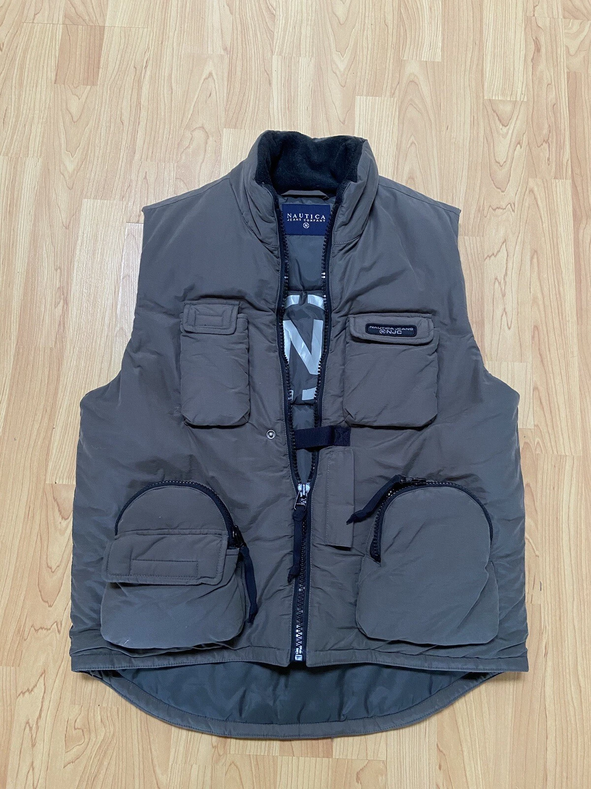 Nautica Jeans Company Vest Sz Medium Grey Gorpcore Tactical Cargo Pockets VTG