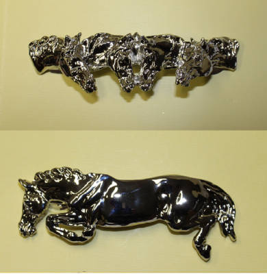 Equine Barrette Hair Clip - Jumping Horse Gold and Platinum  display picture 2
