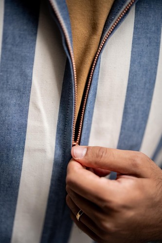 Private White V.C. Summer Bomber Jacket Blue Cream Stripe - Small/3 - BNWT, £495 - Picture 4 of 20