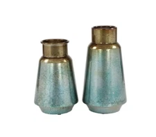Litton Lane Bronze and Blue Gradient Metal Decorative Vases Set Of 2 (15” & 12.5
