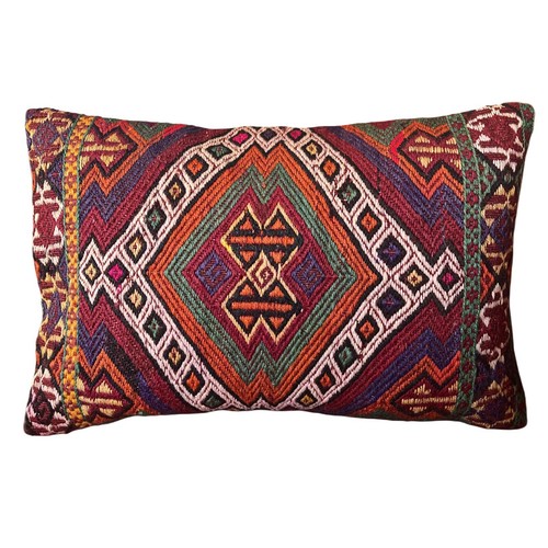 Exquisita alfombra Kilim vintage hecha a mano almohada 16x24 (INV1222) - Imagen 5 de 5