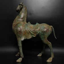 13" Chinese Rare Han Dynasty Old copper Handmade Build Horse statue 
