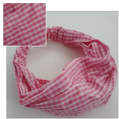 NEW LIGHT PINK WHITE CHECKERED HAIR STRETCHY ELASTIC HEADBAND BANDANA GIFT  NWT