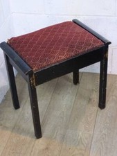EDWARDIAN BLACK PAINTED PIANO STOOL, UNDER SEAT STORAGE. Req Repair.