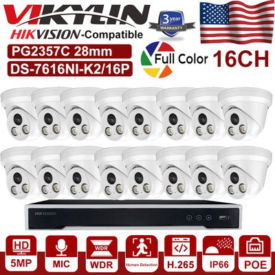 Hikvision 16CH 16 POE NVR CCTV System Kit 5MP ColorVu IP Camera Full Color Lot