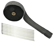 Black Fiberglass Exhaust Header Heat Wrap 1 Roll 2" x 50'  With Stainless Straps