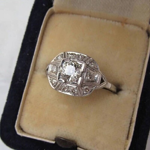 1.50Ct Simulated Diamond Art Deco Vintage Style Wedding Ring White Gold Plated - Picture 3 of 10
