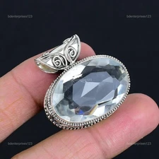 Valentines Sale 925 Silver White Topaz Stone Vintage Art Deco Pendant Jewelry