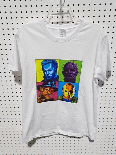 4 paneles película de terror para adultos camiseta con Michael, Pinhead, Freddy y Jason - Imagen 4 de 4