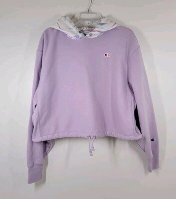 Champion Light Purple Marble Hoodie Reverse Weave Cotton Sweatshirt Women  Sz XL