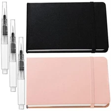 2 Pcs Watercolor Paper Sketchbook with 3 Pcs Watercolor Brush Pens Small Port...