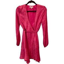 GUESS Pink Wrap Dress XS Long Sleeve Flattering V-Neck Mini Dress for Women