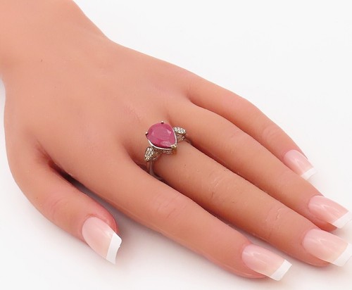 925 Sterling Silver Vintage Ring Diamonds & Drop Cut Ruby Sz 8 RG30767 - Picture 3 of 6