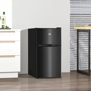 3.2 Cu.Ft Double Door Mini Fridge w/ Freezer, Adjustable Shelf for Dorm Black