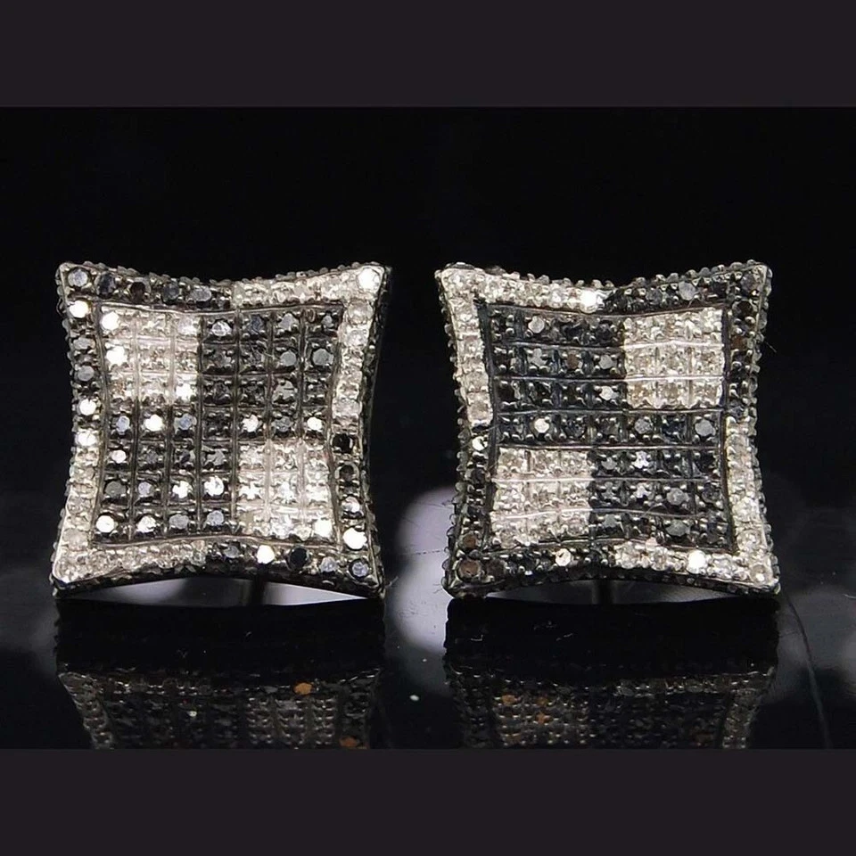 Aretes cuadrados enchapados en oro blanco de 14K de moissanita negra corte redondo de 1,20 quilates Foto 2 de 4