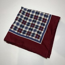 Men's 100 Silk pocket square Burgundy Navy Blue Plaid 17" Hand rolled
