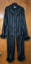 Linea Donatella Women's Marabou Feather Satin Pajama Set   Size Small Green Nwot