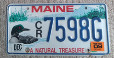 2009 Maine License Plate 7598G - A NATURAL TREASURE