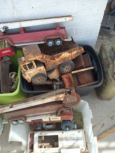 Tonka Vintage Pressed Steel Trucks Lot Red Yellow White Rust Assorted Models