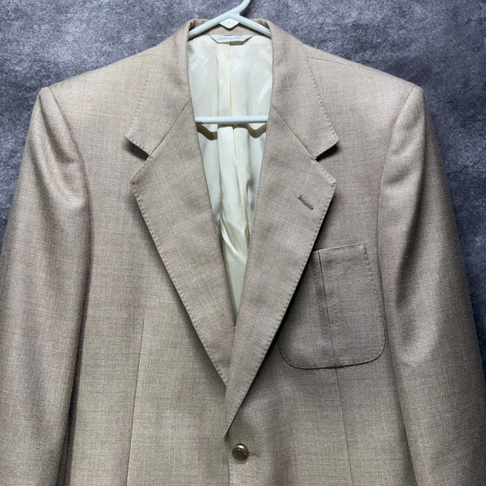 Винтажный Lanvin Blazer куртка мужская 38 40 бежевый золотой кнопки нашивка карман шелк лен - Изображение 2 из 4