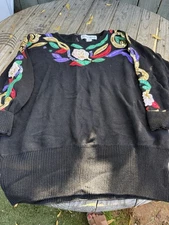 Vintage Victoria Harbour Sweater M Sequin Embellished Rainbow Colorful 80s 90s