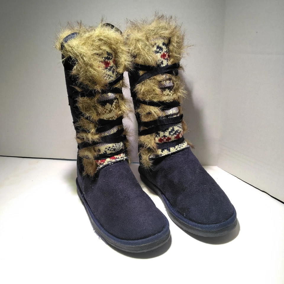 JustFab Blue Lace up Winter Boots Synthetic Wool  - Image 2 of 4