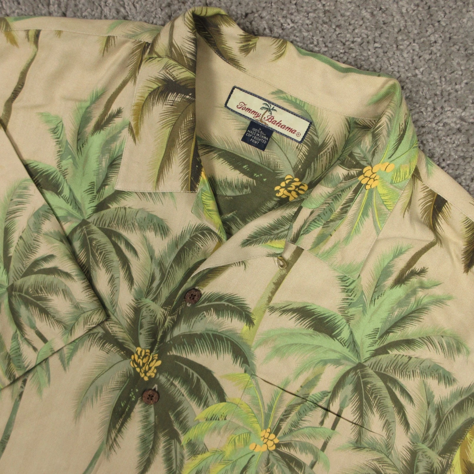 Tommy Bahama Shirt Mens Large Palm Trees AOP Loop Collar Camp Tropical Aloha