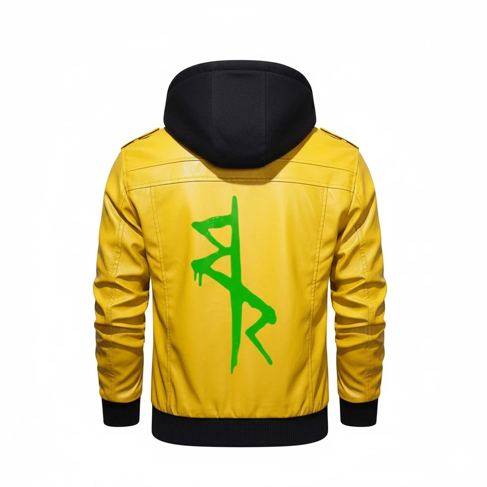 Chaqueta de moto de cuero para hombre con capucha desmontable - Gráfico Streetwear motociclista Foto 3 de 4