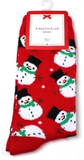 CHARTER CLUB Crew Socks Size 9-11 Snowman Red Multi