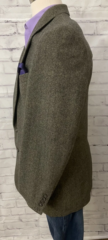 Abrigo deportivo Robert Stock 42L lana pelo camello verde espiga blazer dinero antiguo Foto 3 de 4