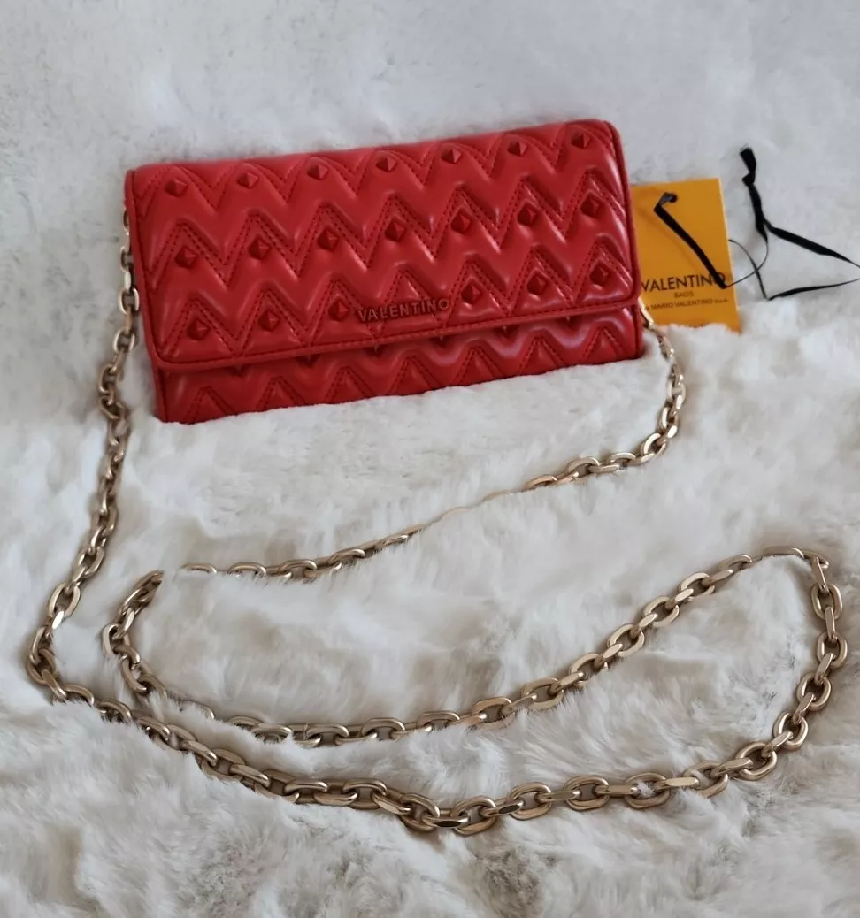 Valentino by Mario Red Leather Chain Wallet Crossbody Purse | eBay