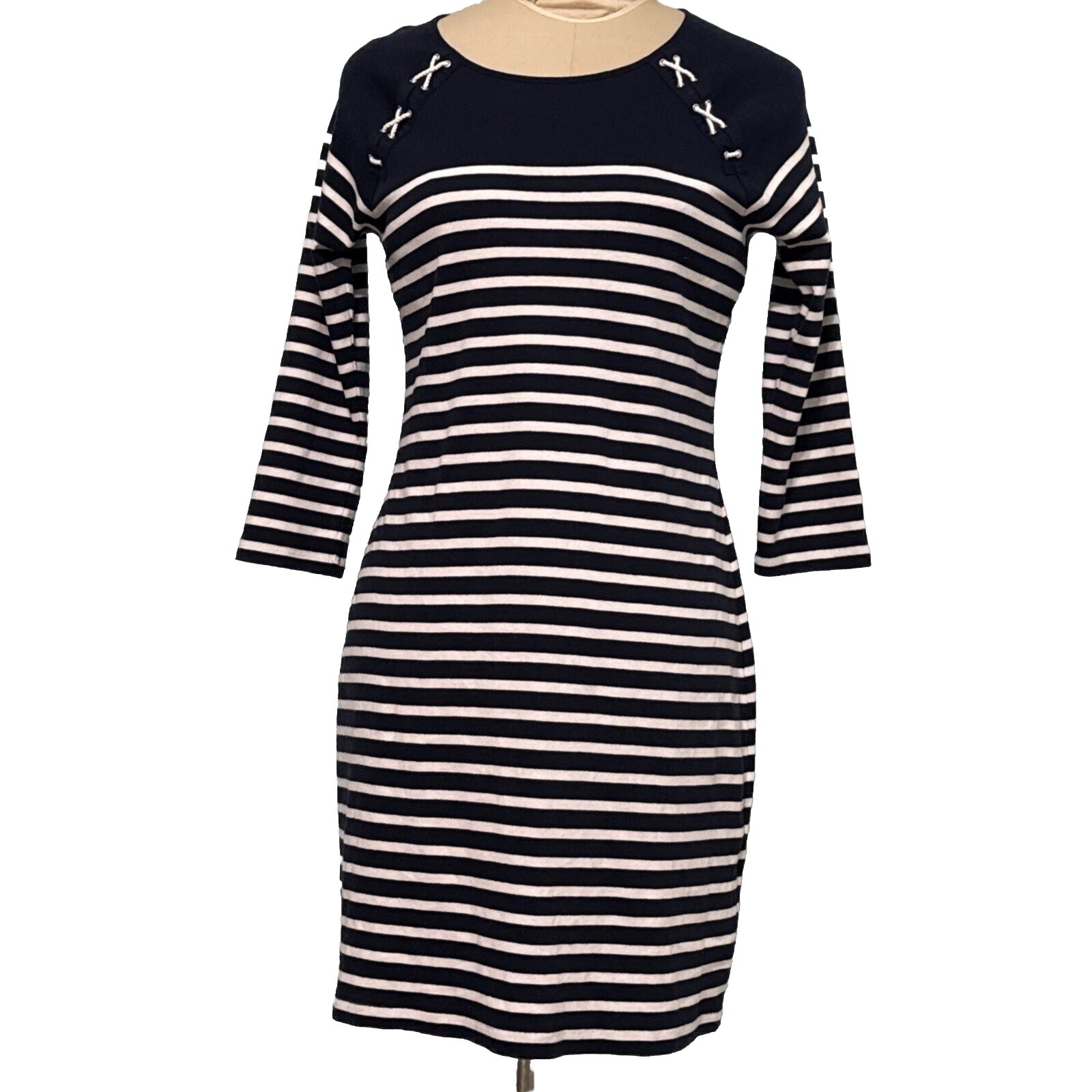 Lauren Ralph Lauren Navy NWOT Blue White Striped Knit Dress Size XL Nautical