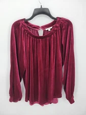 Umgee Top Womens Small Maroon Velvet Scoop Neck Long Sleeve Flowy Boho Peasant