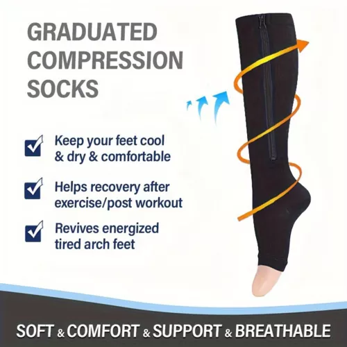 Zipper Compression Socks Support Graduated Stockings Mens Women 20-30mmHg Unisex - Picture 5 of 22