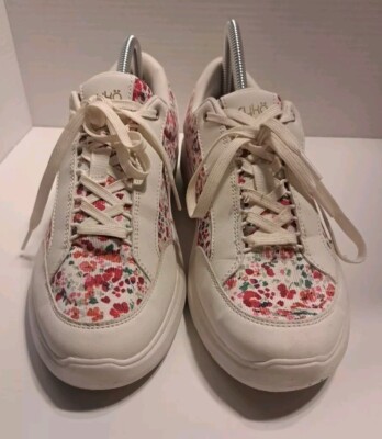 Ryka Astrid Print Casual Lace-Up Sneakers in White Floral Shoes Size 9.5m