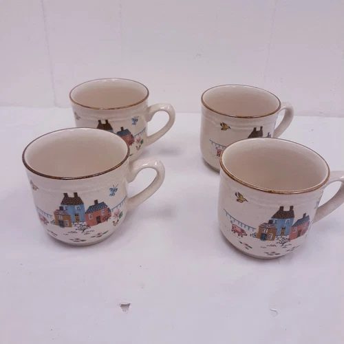 VINTAGE LOT OF 4 INTERNATIONAL HEARTLAND STONEWARE MUG JAPAN FARMHOUSE