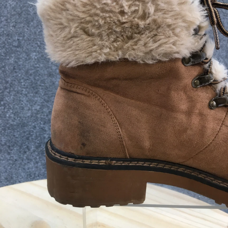 Forever 21 Boots Womens 8 Ankle Hiking Winter Furry Casual Brown Leather Lace Up - Image 2 of 4